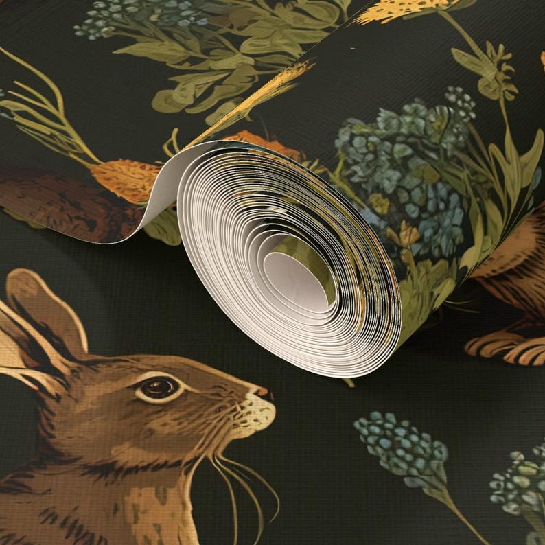 Medieval Rabbit Grasscloth Wallpaper - Year of the Rabbit by Nickleen ...