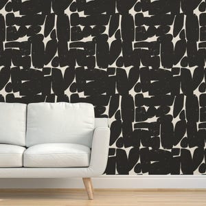 Distressed Geometric Grasscloth Wallpaper - Gathering Black by leilasimonhayes - Weathered Neutral Textured Sisal Wallpaper by Spoonflower
