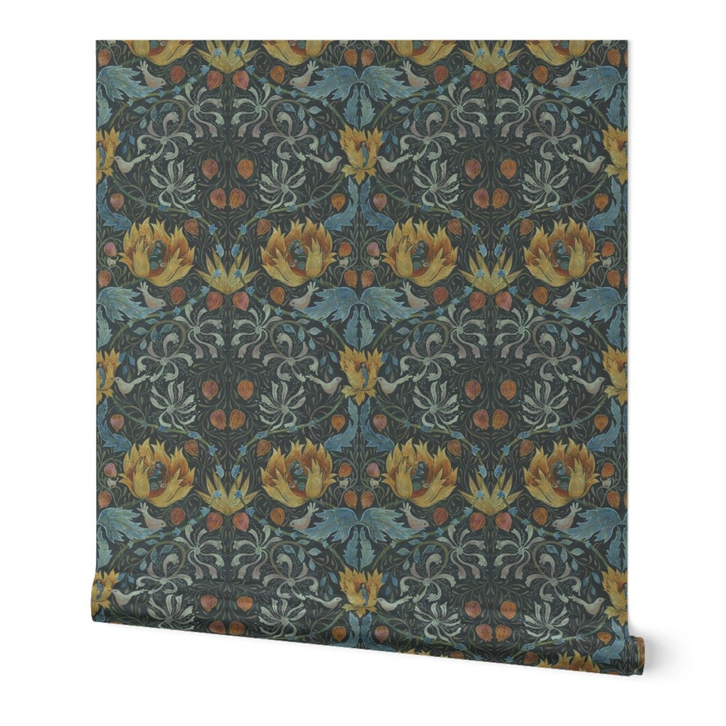 William Morris Gold or Silver Metallic Wallpaper Victorian Bookworm by ...