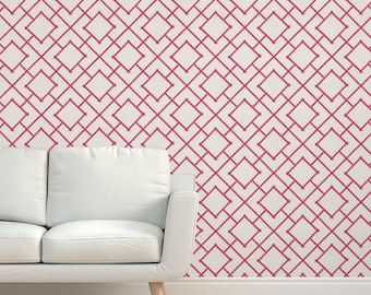 Papel tapiz de tela de hierba estilo chinoiserie - Osaka Trellis de willowlanetextiles - Papel tapiz de sisal con textura de bambú y diseño geométrico enrejado de Spoonflower