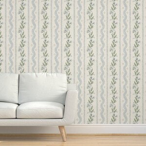 Pastel Preppy Grasscloth Wallpaper - Emma Stripe by danika_herrick - Light Blue Green Spring Summer Textured Sisal Wallpaper by Spoonflower