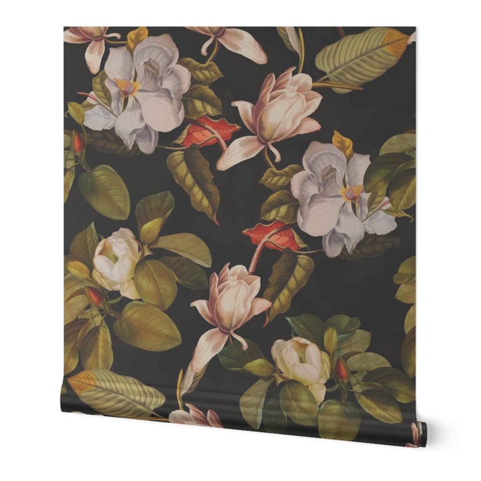 Magnolia Floral Gold or Silver Metallic Wallpaper - Antique Magnolia by ...