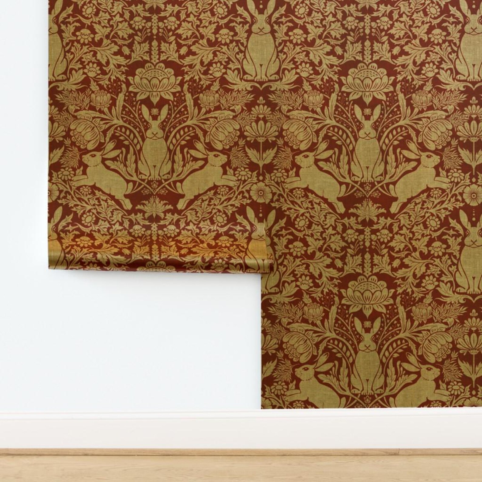 Victorian Damask Gold or Silver Metallic Wallpaper - Rabbit Damask by ...