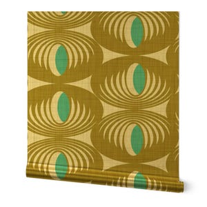 Geometric Mod Gold or Silver Metallic Wallpaper - Oculus Olive by heatherdutton - Mid Century Modern Wallpaper Roll by Spoonflower