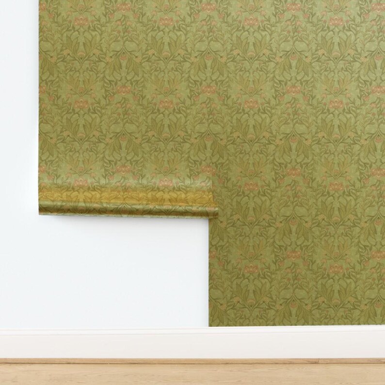 ビクトリアンフローラルゴールドまたはシルバーメタリック壁紙 - bloomerydecorのペールフローラルダマスク - Spoonflowerのピンクボタニカル壁紙ロール 画像 4