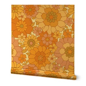Retro Floral Gold or Silver Metallic Wallpaper - Avery Retro Floral by red_raspberry_design - Sunny Maximalist Wallpaper Roll by Spoonflower