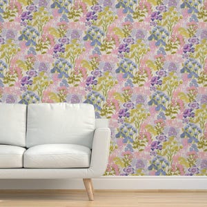 Pastel Floral Grasscloth Wallpaper - Sweet Floral by smokeinthewoods - Pink Botanical Garden Bloom Textured Sisal Wallpaper by Spoonflower