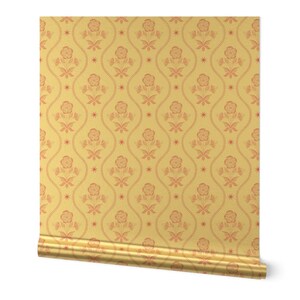 Papel de parede metálico floral rosa doce dourado ou prateado - Floral Stripe Pink da vivdesign - Rolo de papel de parede listrado antigo da Spoonflower