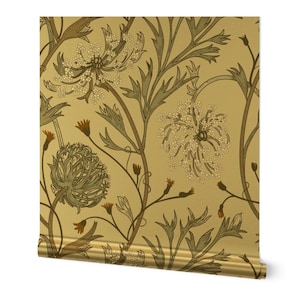 Muted Floral Gold or Silver Metallic Wallpaper - Queen Anne&#39;s Lace by two_brds - Wildflowers Historical Wallpaper Roll by Spoonflower