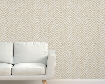 Botanische Chevron Grasscloth Wallpaper - Palm Leaf Stripe door luciafontes - Tropische aquarel getextureerde Sisal Wallpaper door Spoonflower