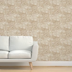 Tan Brushstroke Grasscloth Wallpaper - Abstract Midcentury by apostrofodesign - Rustic Modern Textured Sisal Wallpaper by Spoonflower