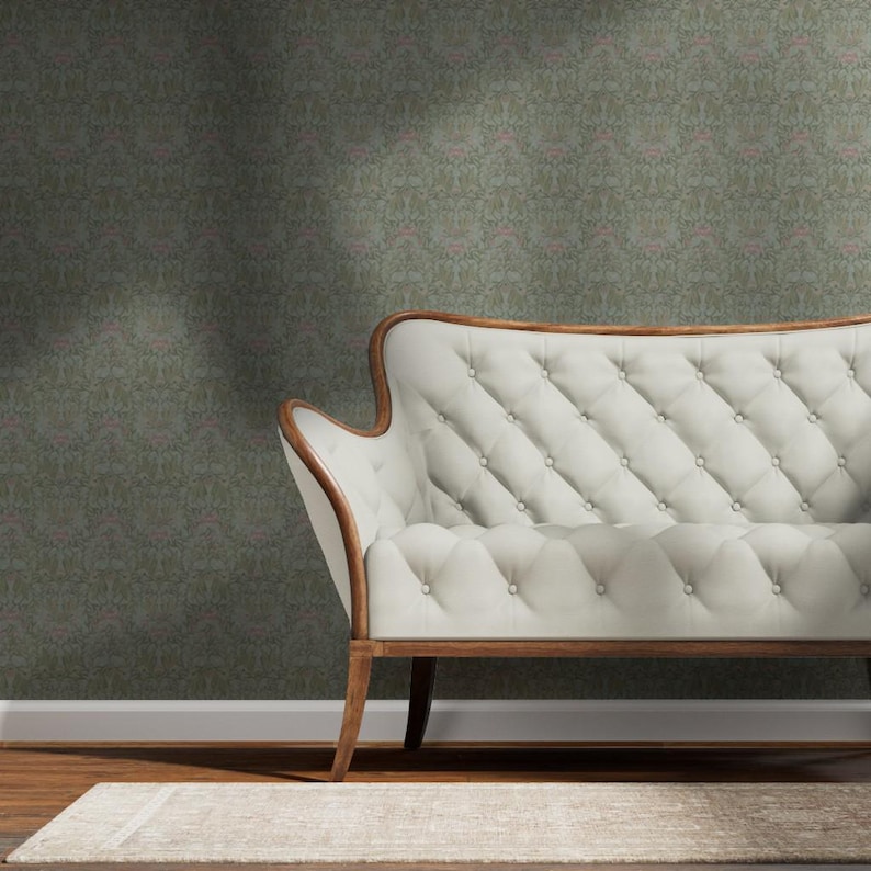 ビクトリアンフローラルゴールドまたはシルバーメタリック壁紙 - bloomerydecorのペールフローラルダマスク - Spoonflowerのピンクボタニカル壁紙ロール 画像 7