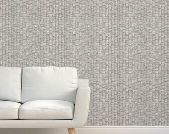 Neutraal rustiek grasweefselbehang - gipsgrijs van etienne - Farmhouse Mudcloth grijs crème getextureerd sisalbehang van Spoonflower
