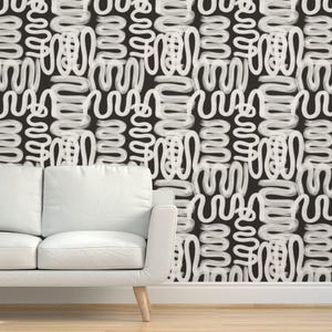 Modern Abstract Grasscloth Wallpaper - Graffiti Squiggle by danika_herrick - White Charcoal Graffiti Textured Sisal Wallpaper by Spoonflower