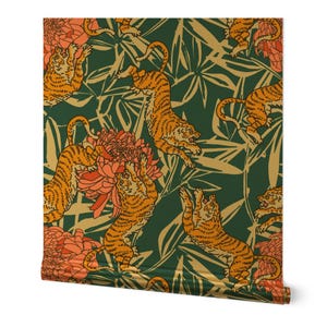 Bengal Tiger Gold or Silver Metallic Wallpaper - Bengal Cora Tiger by holli_zollinger - Exotic Big Cat Wallpaper Roll by Spoonflower