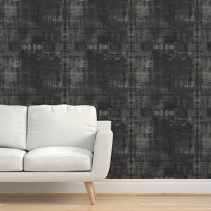 Weathered Charcoal Grasscloth Wallpaper - Grey Grunge by juliepitts - Rustic Industrial Scratch Textured Sisal Wallpaper by Spoonflower