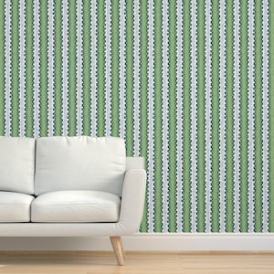 Green Preppy Grasscloth Wallpaper - Stripe Green And Navy  by danika_herrick - Classic Traditional Textured Sisal Wallpaper by Spoonflower