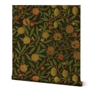 Arts And Crafts Gold or Silver Metallic Wallpaper - Fruit On Black  by peacoquettedesigns - Pomegranate Wallpaper Roll by Spoonflower
