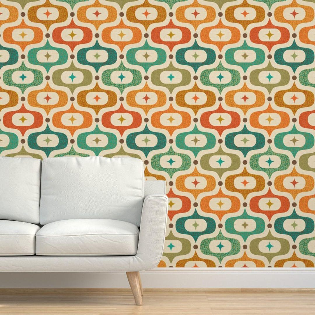 レトロ ミッドセンチュリー 昭和 平成レトロ ネオレトロ retro mod Mid Century Modern Grasscloth Wallpaper - Mid Mod Ogee by