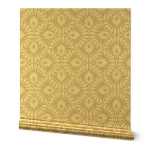 Scallop Gold or Silver Metallic Wallpaper - Block Print Natural by emikundesigns - Abstract Traditional Wallpaper Roll by Spoonflower
