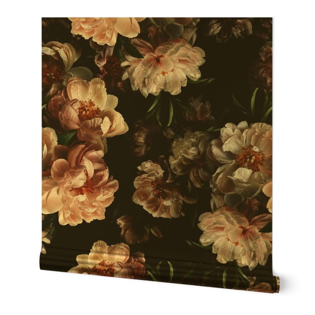 Dramatic Dark Peony Gold or Silver Metallic Wallpaper - Midnight Peony ...
