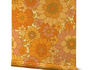 Retro Floral Gold or Silver Metallic Wallpaper - Avery Retro Floral by red_raspberry_design - Sunny Maximalist Wallpaper Roll by Spoonflower