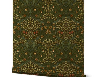 ヴィンテージグリーンゴールドまたはシルバーメタリック壁紙 - Blackthorn by thevictorianoctagon - Spoonflowerのアンティークビクトリアン壁紙ロール