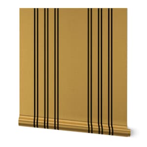 Carta da parati Coastal Stripe Oro o Argento Metallizzato - Aegean Stripe Beige di holli_zollinger - Rotolo di carta da parati Khaki Nero di Spoonflower