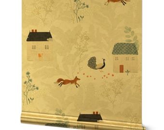 Papier peint métallisé or ou argent boisé fantaisiste - Fox Hollow par katherine_quinn - Rouleau de papier peint arbres de campagne par Spoonflower