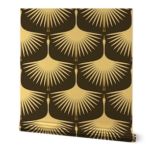 Art Deco Swan Gold or Silver Metallic Wallpaper - Art Deco Swan by katerhees - Cream On Black 12" Scale Wallpaper Roll by Spoonflower
