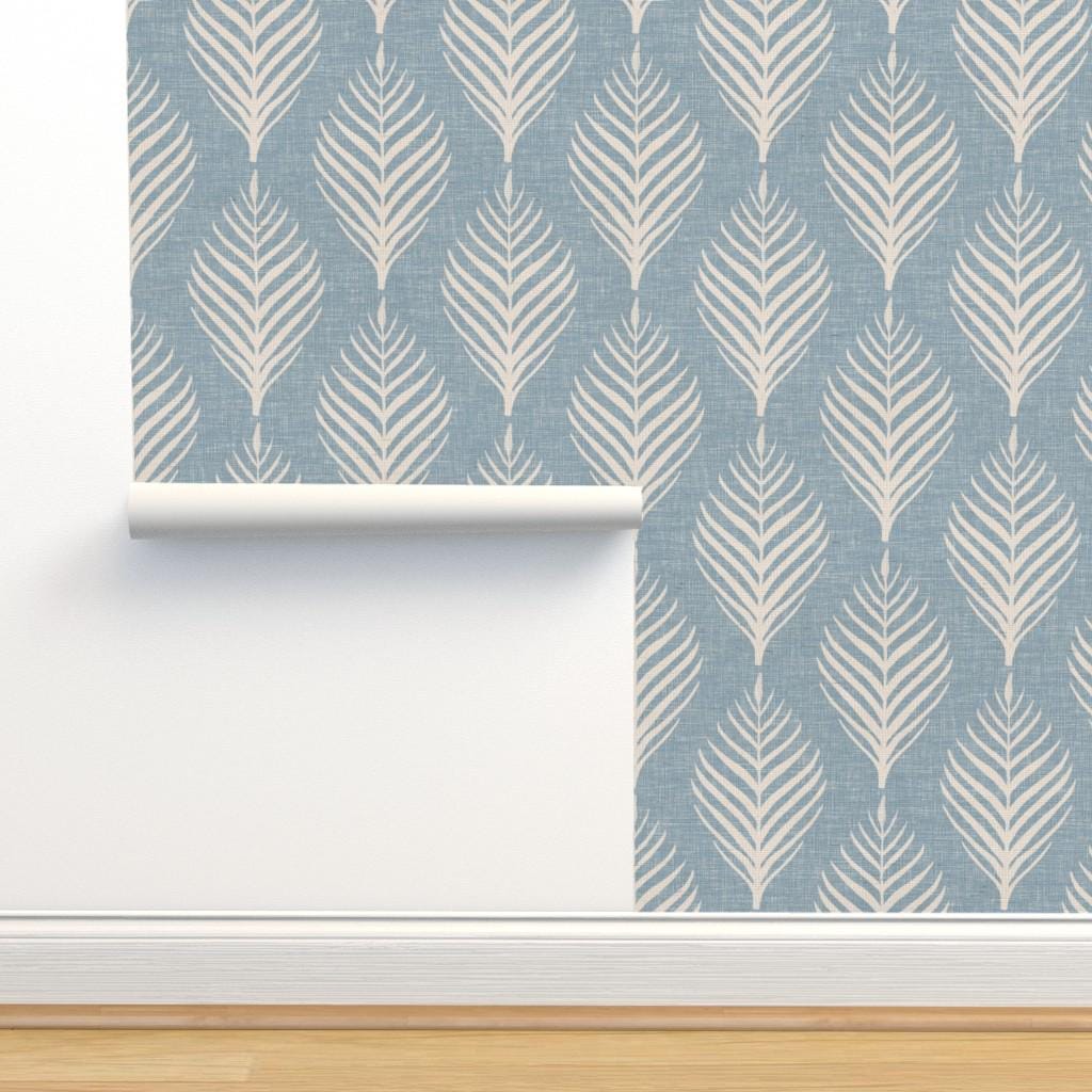 Minimal Palm Fronds Grasscloth Wallpaper Palm Frond Soft Blue by ...