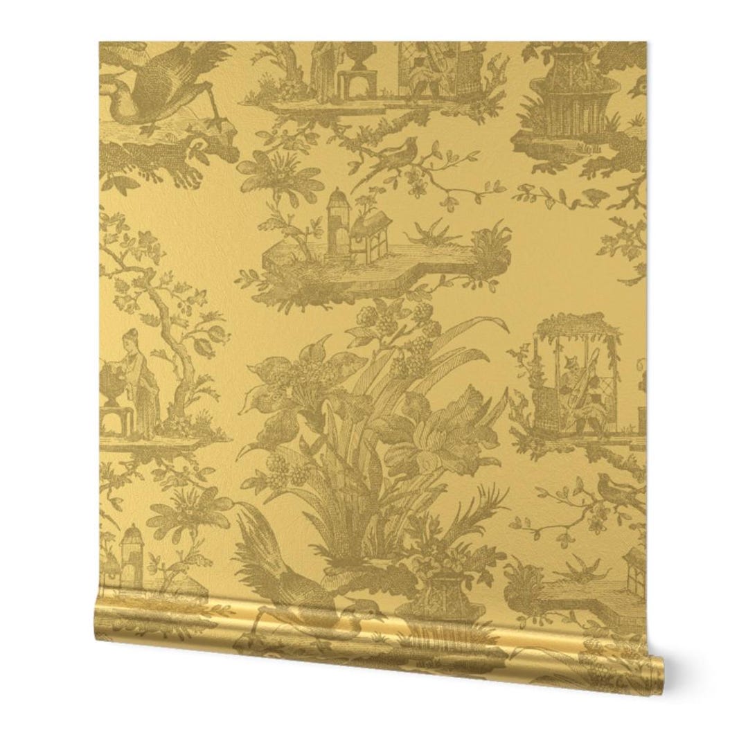 Antique Style Gold or Silver Metallic Wallpaper - Neutral Toile by ...