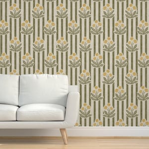Carta da parati vintage Dandelion Grasscloth - Dandelion Olive Green di apostrofodesign - Carta da parati testurizzata in sisal verde oliva di Spoonflower