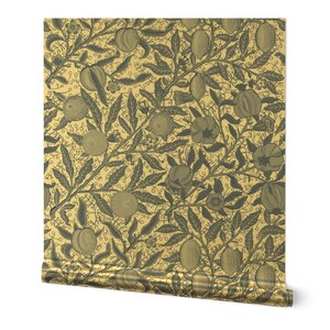 Pomegranate Gold or Silver Metallic Wallpaper - Morris Fruit by peacoquettedesigns - Victorian Style Wallpaper Roll by Spoonflower