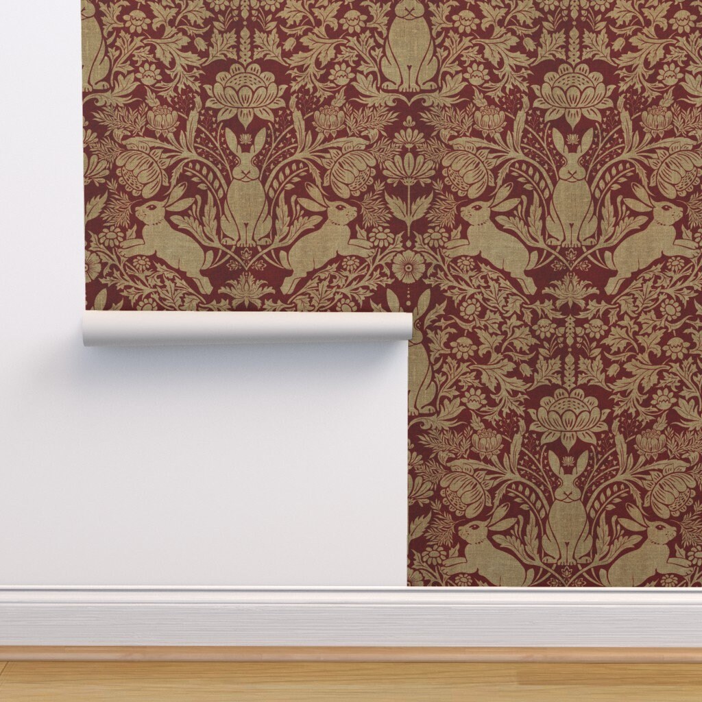 Victorian Damask Gold or Silver Metallic Wallpaper Rabbit Damask by ...