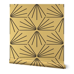 Black Gold or Silver Metallic Wallpaper - Sun Tile Large by holli_zollinger - White Line Star Starburst Sun Wallpaper Roll by Spoonflower