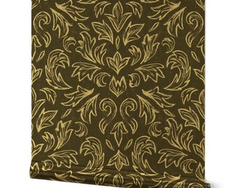 Moody Damask Gold or Silver Metallic Wallpaper - Modern Damask Black by apostrofodesign - Modern Traditional Wallpaper Roll by Spoonflower