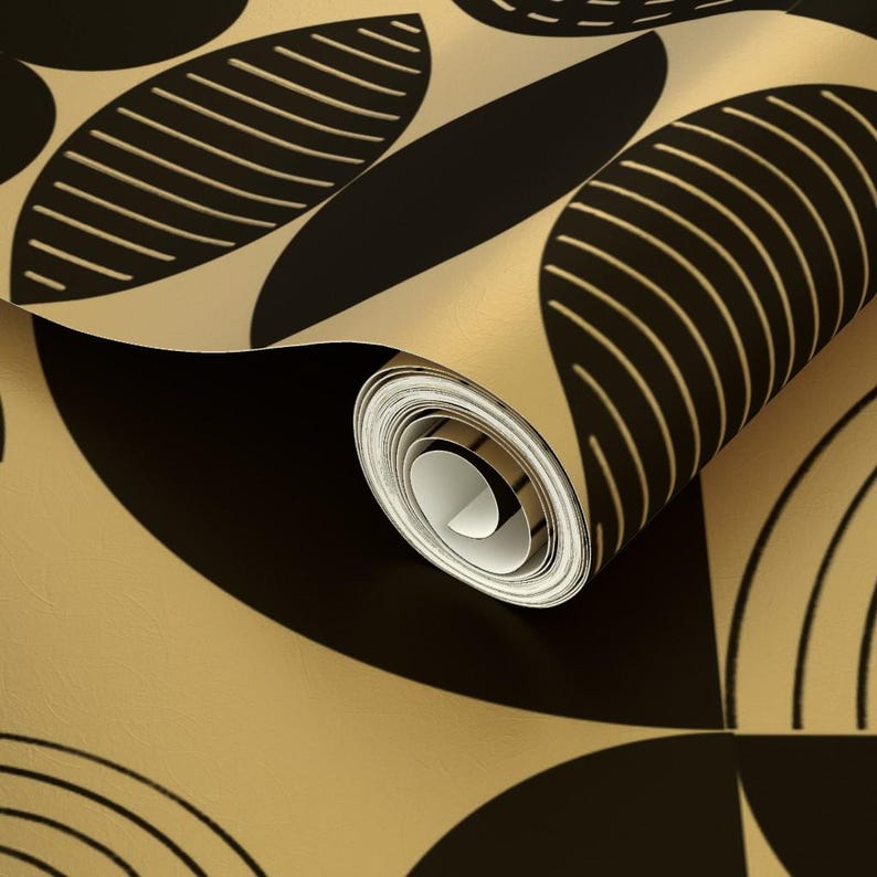 Geometric Shapes Gold or Silver Metallic Wallpaper - Black & Cream by ...