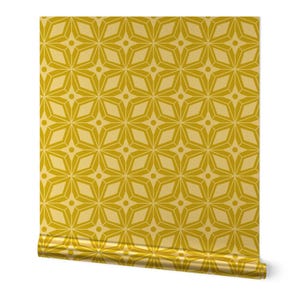 Midcentury modern goud of zilver metallic behang - Starburst van Heatherdutton - Geometrisch citroengeel behangpapier van Spoonflower