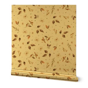 Papel pintado rústico metalizado dorado o plateado - Hojas de otoño florales de lr-studio - Rollo de papel pintado botánico floral con hojas de otoño de Spoonflower