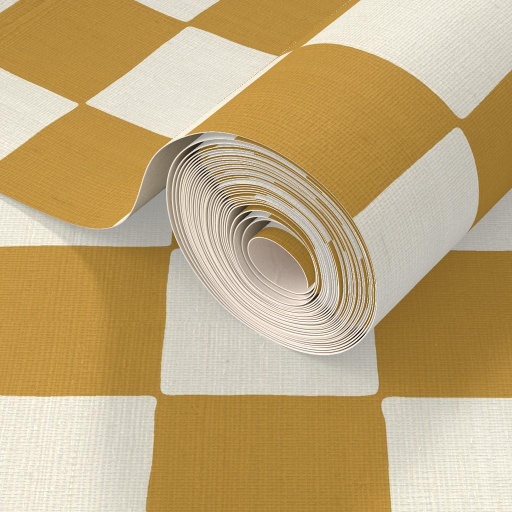 Retro Checkerboard Grasscloth Wallpaper - Golden Checkerboar by Erin ...