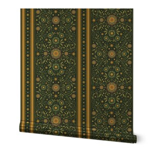 Papel de parede metálico vitoriano dourado ou prateado - Jardim Vitoriano em azul por emibeebuzz - Rolo de papel de parede histórico botânico da Spoonflower