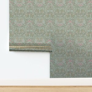 ビクトリアンフローラルゴールドまたはシルバーメタリック壁紙 - bloomerydecorのペールフローラルダマスク - Spoonflowerのピンクボタニカル壁紙ロール 画像 8