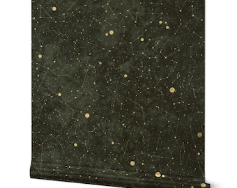 夜空のゴールドまたはシルバーのメタリック壁紙 - rebecca_reck_art による星座 - Spoonflower の星座壁紙ロール