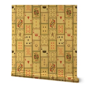 Papel pintado metálico vintage dorado o plateado - Naipes antiguos de nicoledawnstudio - Rollo de papel pintado Art Déco de juegos de cartas de Spoonflower
