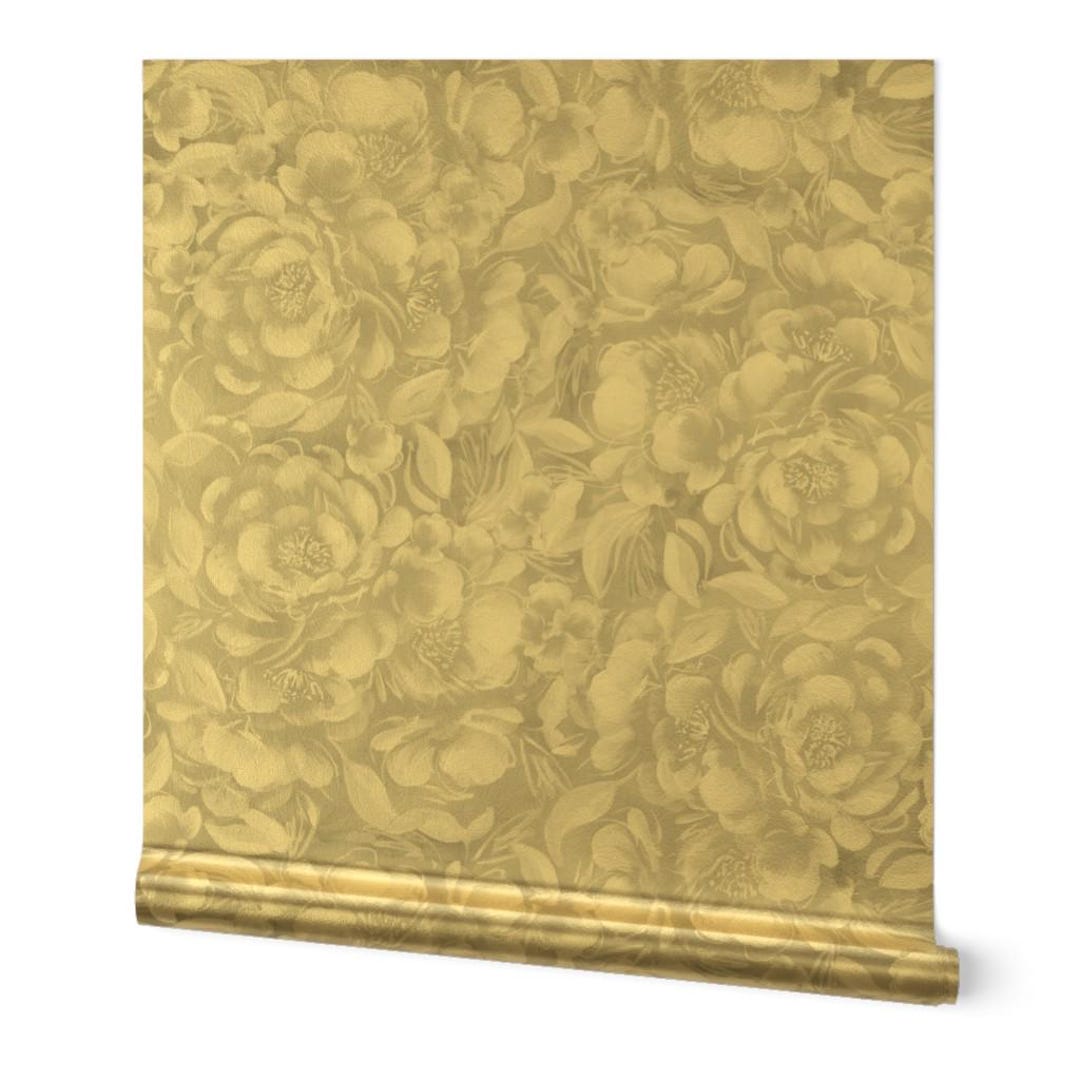Floral Gold or Silver Metallic Wallpaper - White Watercolor Peonies by ...