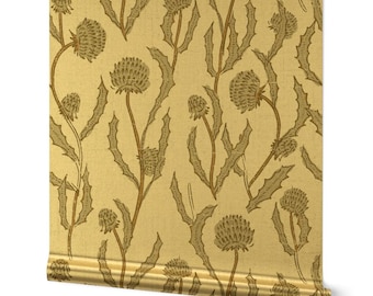 Neutral Thistle Gold or Silver Metallic Wallpaper - Thistle by holli_zollinger - Botanical Directional French  Wallpaper Roll by Spoonflower