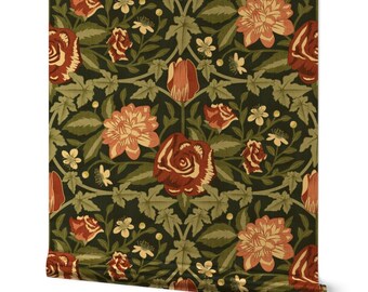 Floriography Gold or Silver Metallic Wallpaper - Victorian Wedding Florals by winkeltriple - Damask Floral Ivy Wallpaper Roll by Spoonflower