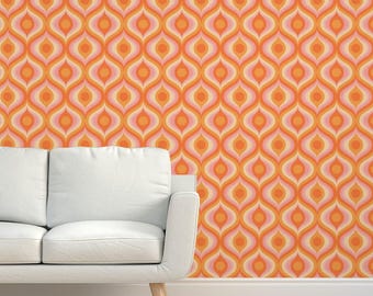 Retro Ogee Vintage Grasscloth Wallpaper - Groovy Psychedelic Swirl by pippa_shaw - Large Scale Textured Sisal Wallpaper by Spoonflower