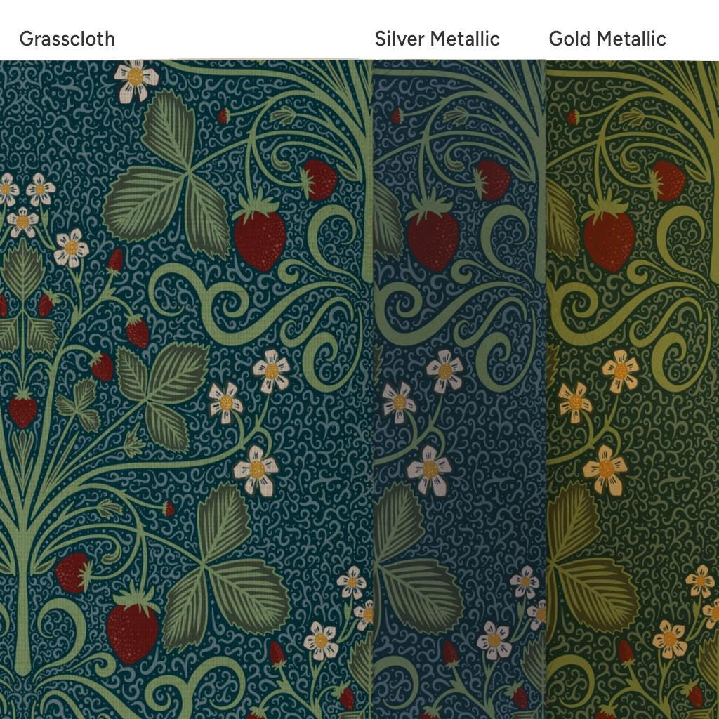 Victorian Gold or Silver Metallic Wallpaper Victorian Strawberrries by ...